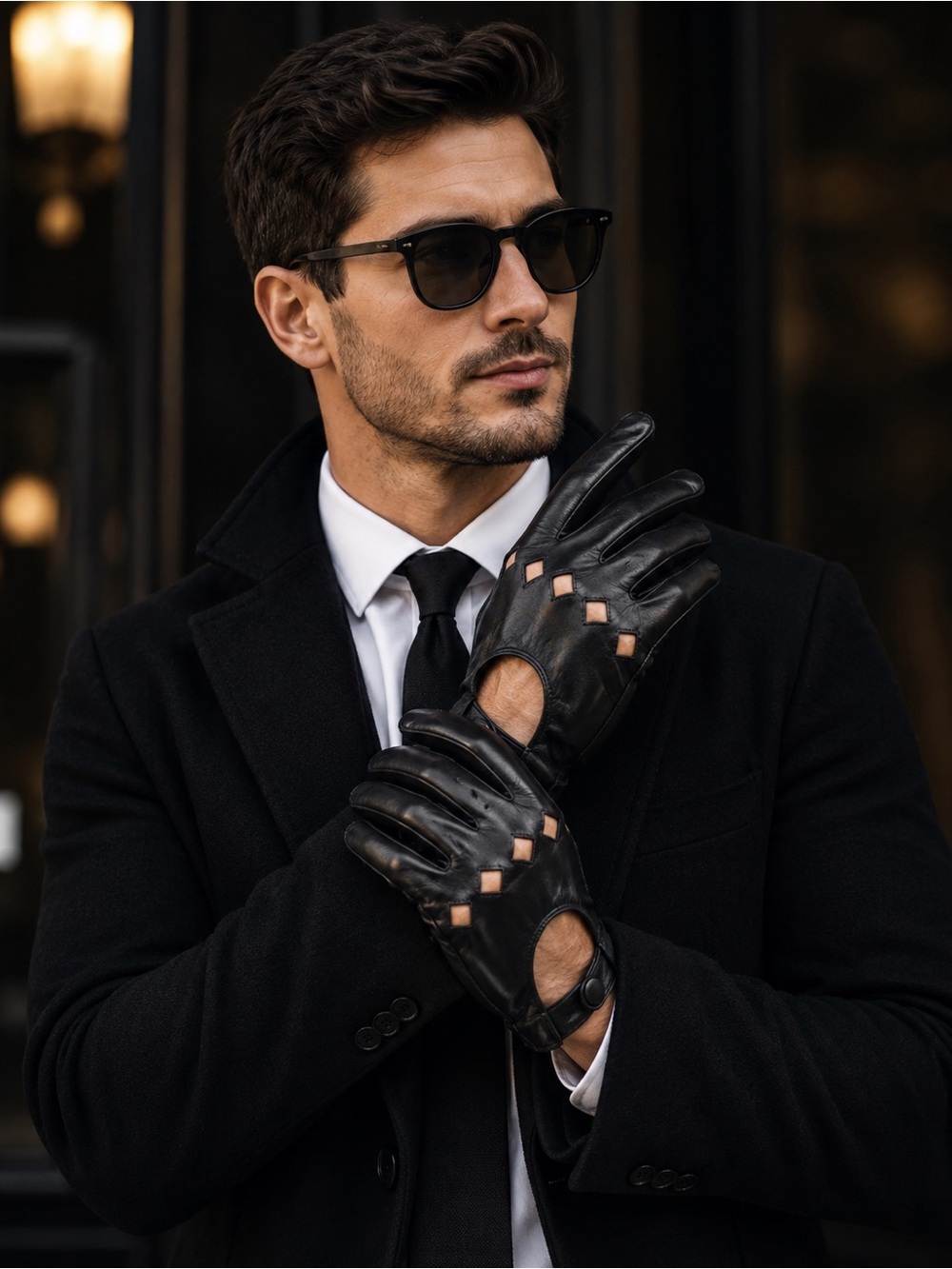 Classic Black Leather Driving Gloves for Men